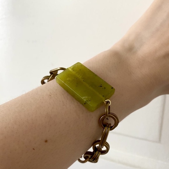 Handmade Jade Crystal Gemstone Statement Chain Bracelet Adjustable for Layering - Picture 7 of 9